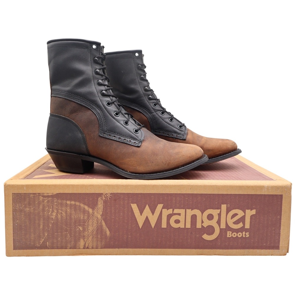 Wrangler Dress Packer Boots Womens 9 Gaucho Crazyhorse Black Leather NWT CB301